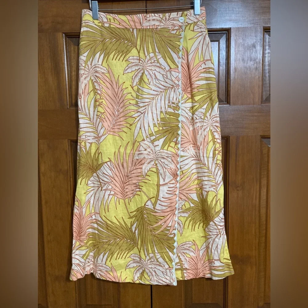 NWT Tahari 100% linen tropical print wrap midi skirt women’s Medium